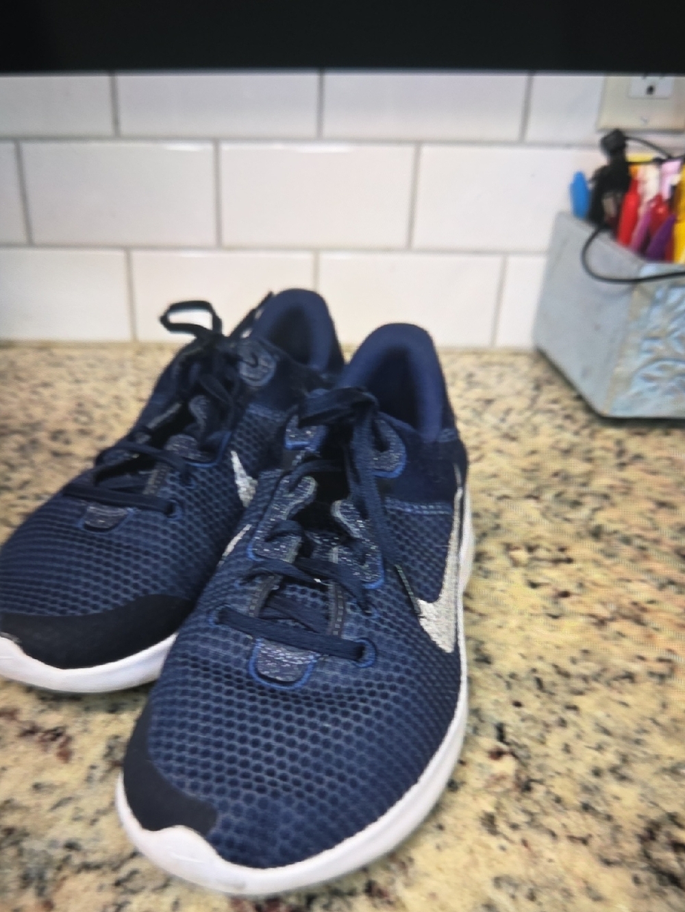 Nike Navy Blue Mesh Sneakers with White Swoosh